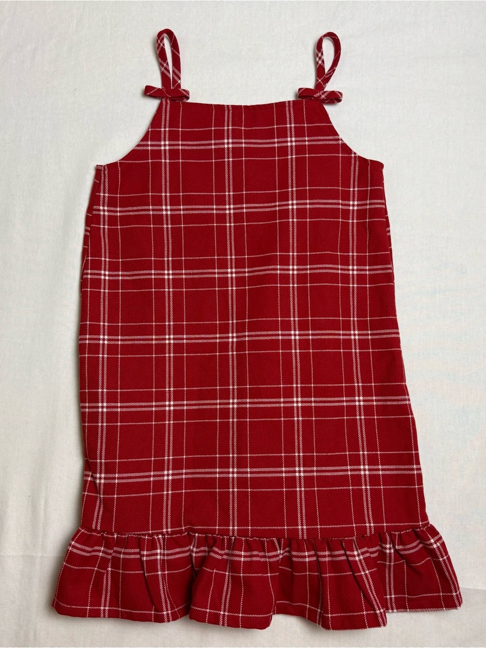 Girls Red Plaid Ruffle-Hem Christmas Girl Dress Size 10